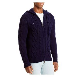 THE MENS STORE Mens Navy Long Sleeve Collarless Full Zip Wool Blend Sweater M